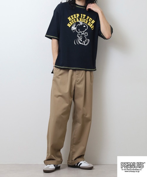 PEANUTS(ピーナッツ)の「PEANUTS ステッチ配色へビーウエイトトロップショルダーTシャツ(Tシャツ/カットソー・メンズ・ネイビー/イエロー/ピンク系・M/L/LL)」の18枚目の写真