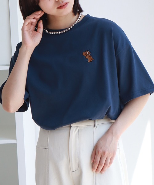 Tom&Jerry(トムアンドジェリー)の「【Tom & Jerry/トム & ジェリー】 アートワークデザイン サガラ刺繍 半袖 Tシャツ(Tシャツ/カットソー・レディース・ダークネイビー/ミント/オートミール/イエロー・M/L)」の11枚目の写真