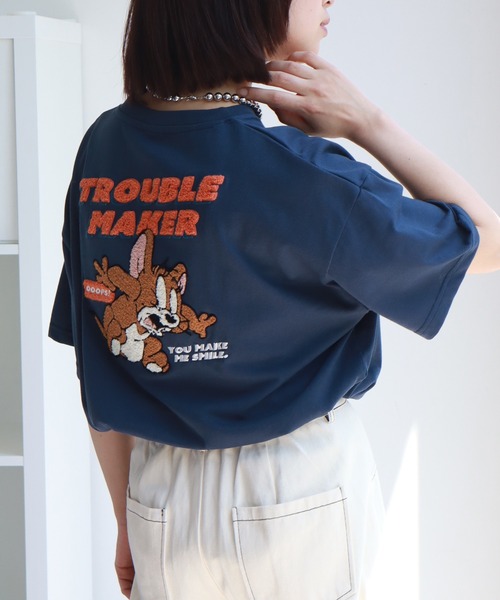 Tom&Jerry(トムアンドジェリー)の「【Tom & Jerry/トム & ジェリー】 アートワークデザイン サガラ刺繍 半袖 Tシャツ(Tシャツ/カットソー・レディース・ダークネイビー/ミント/オートミール/イエロー・M/L)」の12枚目の写真