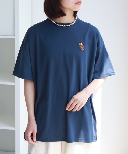 Tom&Jerry(トムアンドジェリー)の「【Tom & Jerry/トム & ジェリー】 アートワークデザイン サガラ刺繍 半袖 Tシャツ(Tシャツ/カットソー・レディース・ダークネイビー/ミント/オートミール/イエロー・M/L)」の13枚目の写真