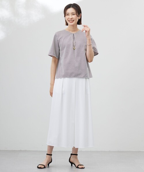 J.PRESS Ladies（J.プレス レディス）の「【洗える・抗菌防臭・吸水速乾】サッカージャージー ペプラム カットソー（Tシャツ/カットソー・レディース・ブラウン系1/イエロー系1/ふじ色系1/ブルー系1・SMALL）」の9枚目の写真