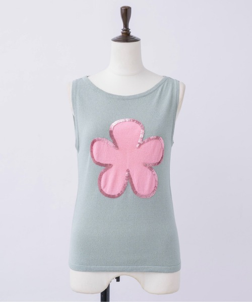 通販 flower motif spangle sleeve-less NT / スパンコールフラワー トップス