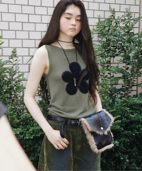 flower motif spangle sleeve-less NT / スパンコールフラワー