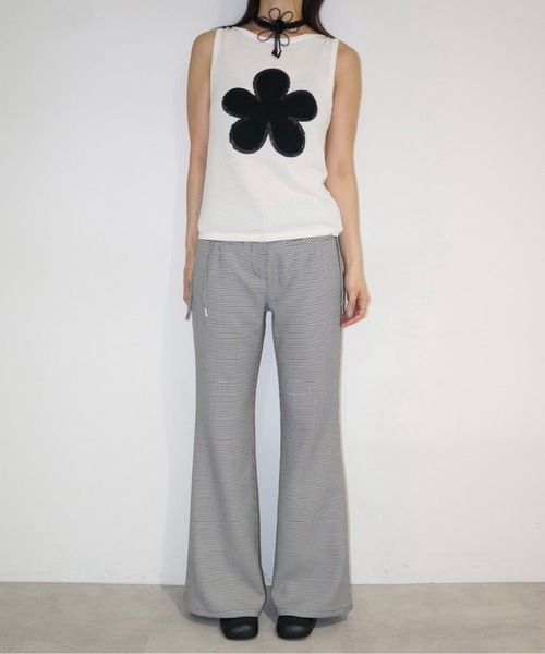 flower motif spangle sleeve-less NT / スパンコールフラワー