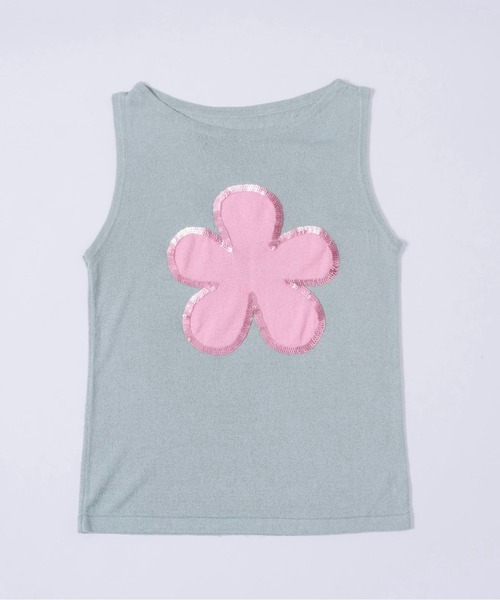 【2025年製 新品】 spangle motif flower sleeve-less スパンコールフラワー / NT トップス