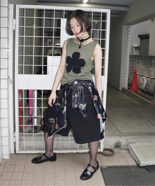 flower motif spangle sleeve-less NT / スパンコールフラワー