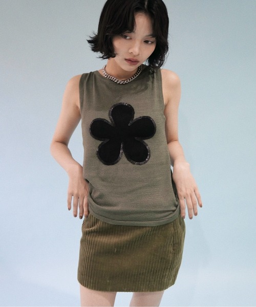 flower motif spangle sleeve-less NT / スパンコールフラワー