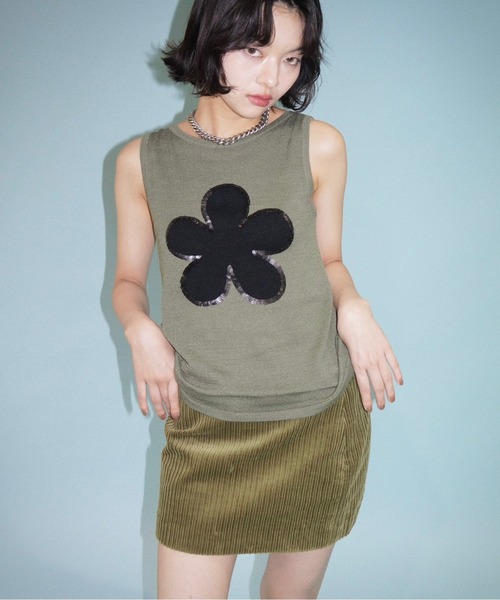タンクトップ ノースリーブ flower motif spangle sleeve-less NT / スパンコールフラワーニット レディース セール】flower motif spangle sleeve-less NT / スパンコール
