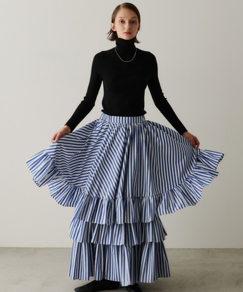 PERNA ペルナ　ストライプティアードスカート ストライプティアードスカート（スカート）｜PERNA（ペルナ）の