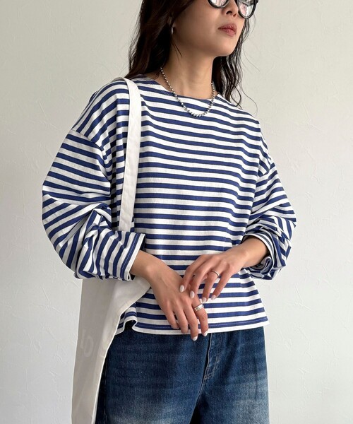 fredy emue(フレディエミュ)の「ボーダーハートパッチプルオーバーカットソー(Tシャツ/カットソー・レディース・ブラック系その他/ブルー系その他/ピンク系その他/イエロー系その他・38)」の1枚目の写真