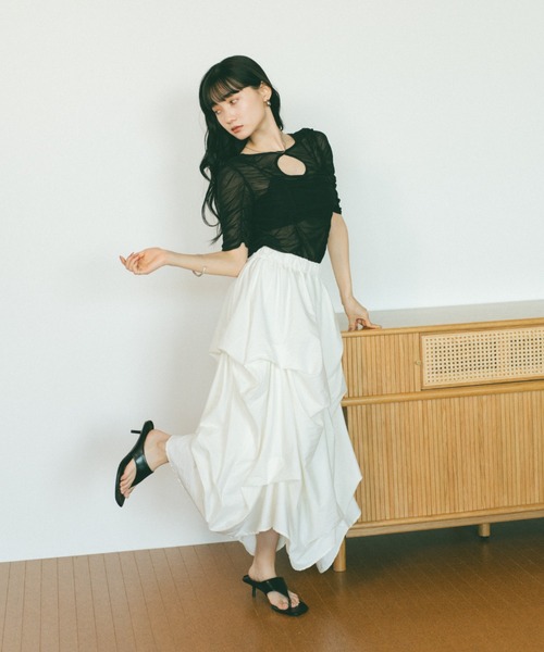 VANNIE U（ヴァニーユー）の「ギャザーチュールシアートップス（Tシャツ/カットソー・レディース・アイボリー/ブラック/ピンク・FREE）」の9枚目の写真