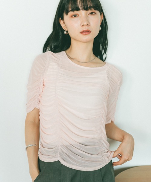 VANNIE U（ヴァニーユー）の「ギャザーチュールシアートップス（Tシャツ/カットソー・レディース・アイボリー/ブラック/ピンク・FREE）」の6枚目の写真