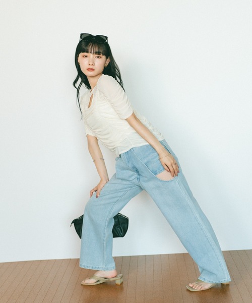 VANNIE U（ヴァニーユー）の「ギャザーチュールシアートップス（Tシャツ/カットソー・レディース・アイボリー/ブラック/ピンク・FREE）」の16枚目の写真