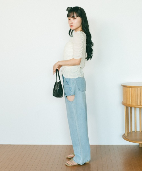 VANNIE U（ヴァニーユー）の「ギャザーチュールシアートップス（Tシャツ/カットソー・レディース・アイボリー/ブラック/ピンク・FREE）」の20枚目の写真