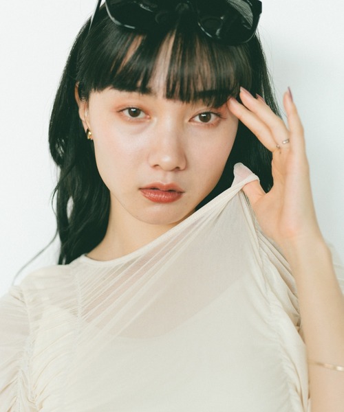 VANNIE U（ヴァニーユー）の「ギャザーチュールシアートップス（Tシャツ/カットソー・レディース・アイボリー/ブラック/ピンク・FREE）」の11枚目の写真