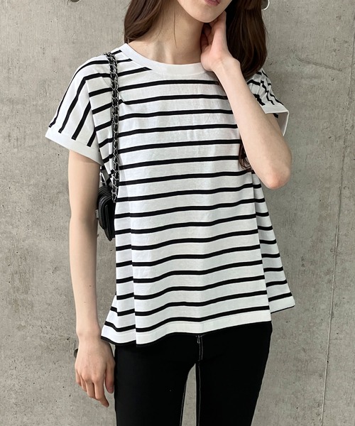 GLAMOROUS JANE(グラマラスジェーン)の「ボーダーフレンチスリーブTシャツ(Tシャツ/カットソー・レディース・ブラック×ホワイト/ホワイト×ブラック/ホワイト×ネイビー・M)」の5枚目の写真