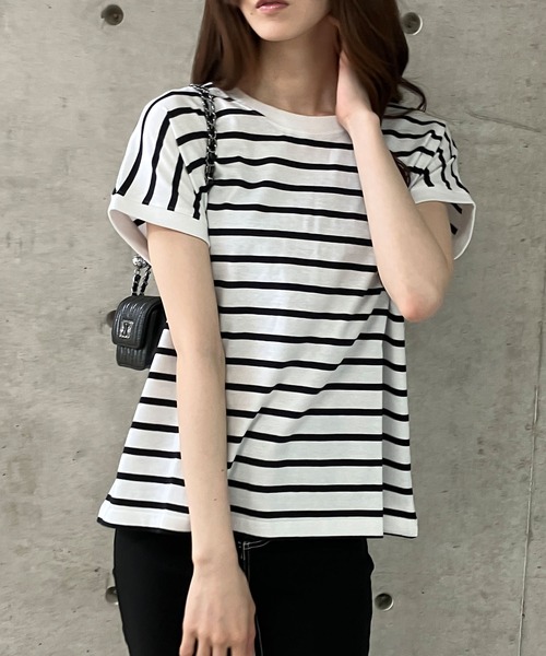 GLAMOROUS JANE(グラマラスジェーン)の「ボーダーフレンチスリーブTシャツ(Tシャツ/カットソー・レディース・ブラック×ホワイト/ホワイト×ブラック/ホワイト×ネイビー・M)」の6枚目の写真