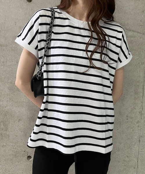GLAMOROUS JANE(グラマラスジェーン)の「ボーダーフレンチスリーブTシャツ(Tシャツ/カットソー・レディース・ブラック×ホワイト/ホワイト×ブラック/ホワイト×ネイビー・M)」の9枚目の写真