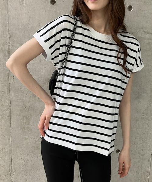 GLAMOROUS JANE(グラマラスジェーン)の「ボーダーフレンチスリーブTシャツ(Tシャツ/カットソー・レディース・ブラック×ホワイト/ホワイト×ブラック/ホワイト×ネイビー・M)」の10枚目の写真
