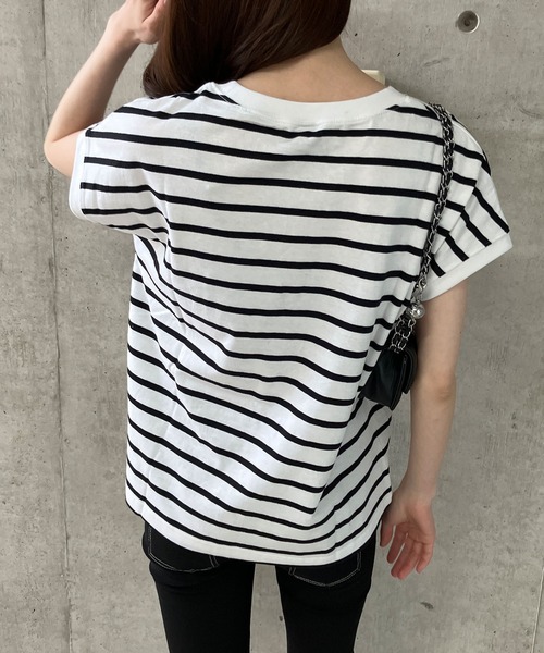 GLAMOROUS JANE(グラマラスジェーン)の「ボーダーフレンチスリーブTシャツ(Tシャツ/カットソー・レディース・ブラック×ホワイト/ホワイト×ブラック/ホワイト×ネイビー・M)」の11枚目の写真