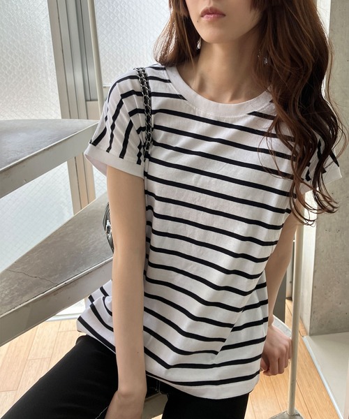 GLAMOROUS JANE(グラマラスジェーン)の「ボーダーフレンチスリーブTシャツ(Tシャツ/カットソー・レディース・ブラック×ホワイト/ホワイト×ブラック/ホワイト×ネイビー・M)」の12枚目の写真