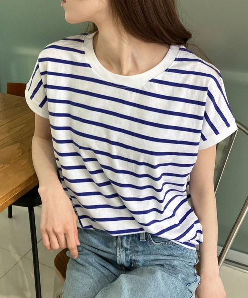 GLAMOROUS JANE(グラマラスジェーン)の「ボーダーフレンチスリーブTシャツ(Tシャツ/カットソー・レディース・ブラック×ホワイト/ホワイト×ブラック/ホワイト×ネイビー・M)」の13枚目の写真