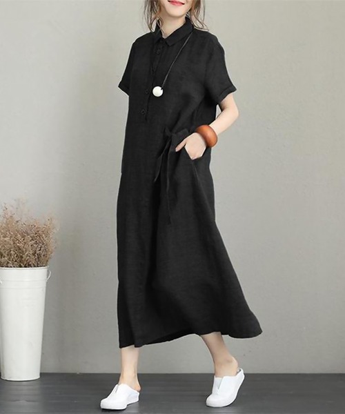 セール】春服 フレア ロングシャツ 伸縮カットソー ワンピース