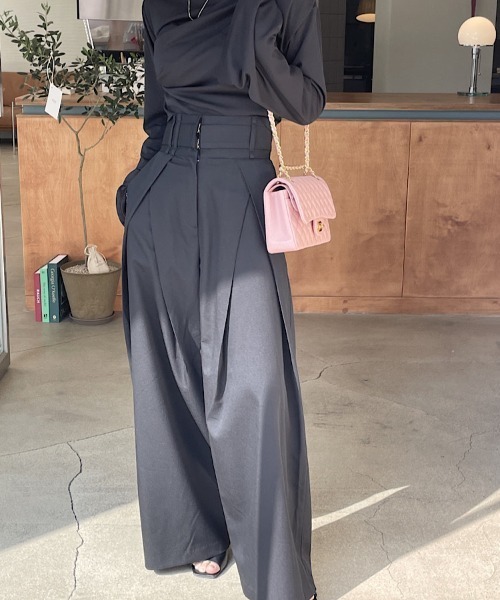 H.TOKYO（エイチトウキョウ）の「クロスタックワイドパンツ（スラックス・レディース・ブラック/グレー・MEDIUM/LARGE/X-LARGE）」の4枚目の写真