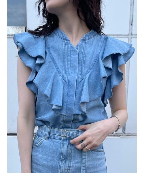 Lee（リー）の「【Leeコラボ】Vネックフリルタックブラウス（シャツ/ブラウス・レディース・オフホワイト/ブルー/インディゴブルー・FREE）」の17枚目の写真