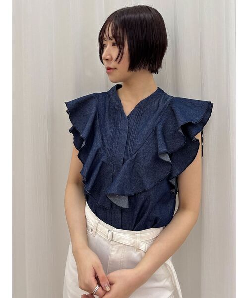 Lee（リー）の「【Leeコラボ】Vネックフリルタックブラウス（シャツ/ブラウス・レディース・オフホワイト/ブルー/インディゴブルー・FREE）」の22枚目の写真