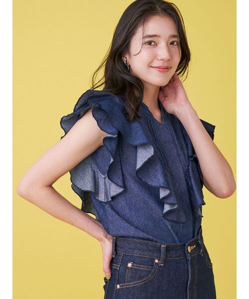 【Leeコラボ】Vネックフリルタックブラウス Lee ブラウス シャツ 「Leeコラボ」Vネックフリルタックブラウス