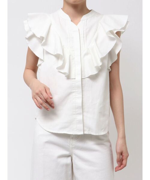 Lee（リー）の「【Leeコラボ】Vネックフリルタックブラウス（シャツ/ブラウス・レディース・オフホワイト/ブルー/インディゴブルー・FREE）」の4枚目の写真