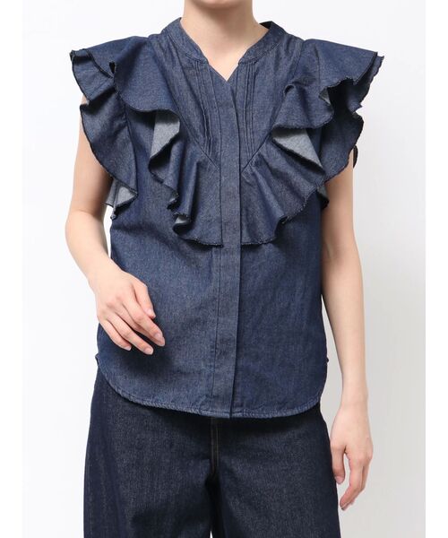 Lee（リー）の「【Leeコラボ】Vネックフリルタックブラウス（シャツ/ブラウス・レディース・オフホワイト/ブルー/インディゴブルー・FREE）」の5枚目の写真