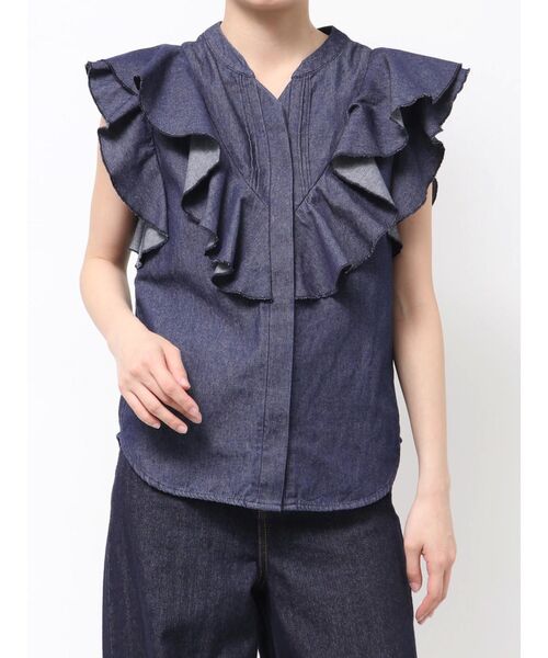 Lee（リー）の「【Leeコラボ】Vネックフリルタックブラウス（シャツ/ブラウス・レディース・オフホワイト/ブルー/インディゴブルー・FREE）」の6枚目の写真