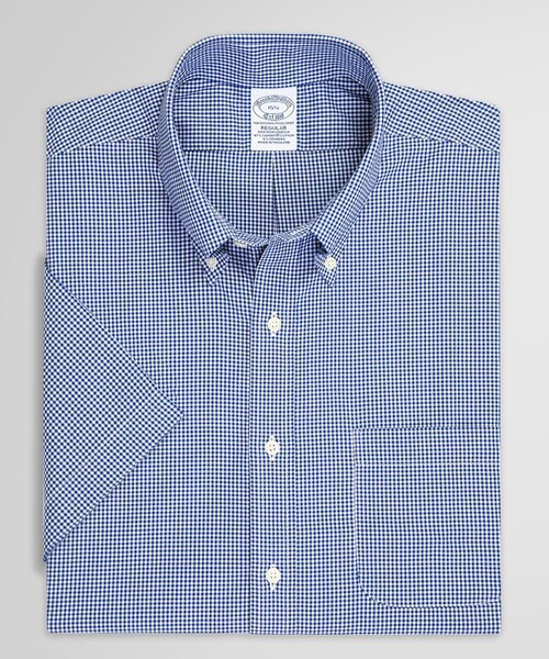 BROOKS BROTHERS(ブルックスブラザーズ)の「スーピマコットンストレッチ ギンガムチェック ショートスリーブ ドレスシャツ Regular Fit(ビジネスシャツ・メンズ・ブルー/ライトブルー・17.5/16.5/17/16/15.5/15 /14.5)」の1枚目の写真