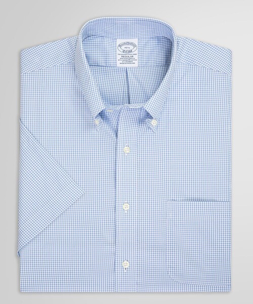 BROOKS BROTHERS(ブルックスブラザーズ)の「スーピマコットンストレッチ ギンガムチェック ショートスリーブ ドレスシャツ Regular Fit(ビジネスシャツ・メンズ・ブルー/ライトブルー・17.5/16.5/17/16/15.5/15 /14.5)」の2枚目の写真