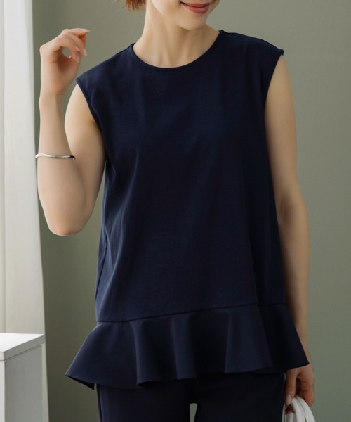 Sono（ソーノ）の「【SONO/ソーノ】ノースリーブフリマプルオーバー（Tシャツ/カットソー・レディース・ホワイト/ネイビー/ブラック・1/2）」の2枚目の写真