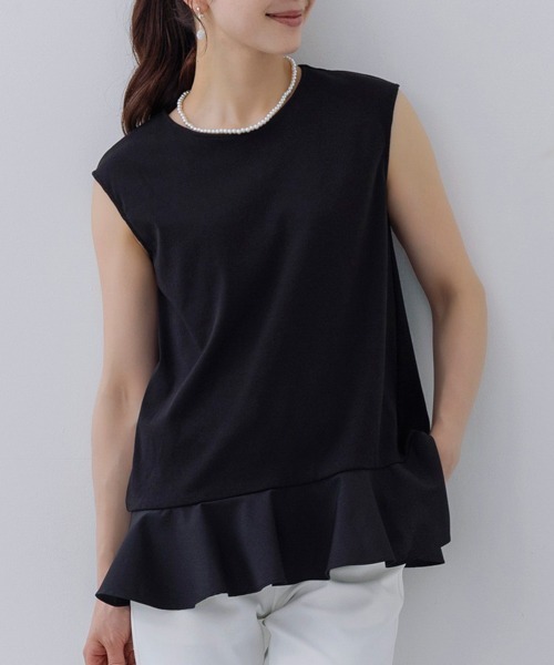 Sono（ソーノ）の「【SONO/ソーノ】ノースリーブフリマプルオーバー（Tシャツ/カットソー・レディース・ホワイト/ネイビー/ブラック・1/2）」の3枚目の写真