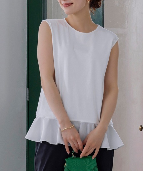 Sono（ソーノ）の「【SONO/ソーノ】ノースリーブフリマプルオーバー（Tシャツ/カットソー・レディース・ホワイト/ネイビー/ブラック・1/2）」の4枚目の写真