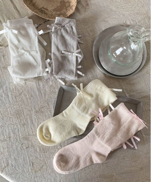 aimoha(アイモハ)の「【aimoha-KIDS-】サイドリボン付きミドルソックス(ソックス/靴下・キッズ・グレー/ピンク/ホワイト/イエロー・SMALL/MEDIUM/LARGE)」の10枚目の写真