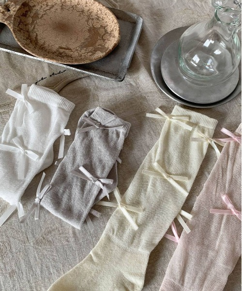 aimoha(アイモハ)の「【aimoha-KIDS-】サイドリボン付きミドルソックス(ソックス/靴下・キッズ・グレー/ピンク/ホワイト/イエロー・SMALL/MEDIUM/LARGE)」の12枚目の写真