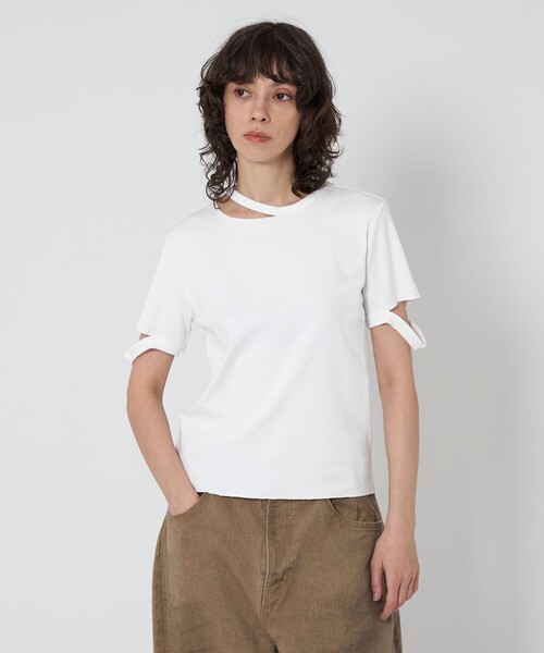 ASTRAET＞フライス エリソデスリット クルーネックTシャツ（T
