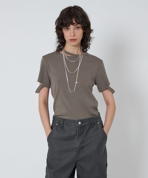 ASTRAET＞フライス エリソデスリット クルーネックTシャツ（T