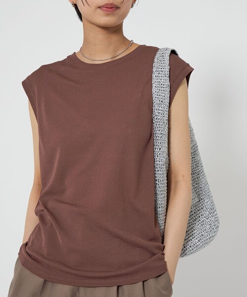 CITEN（シテン）の「＜CITEN＞エッセンシャルシアーノースリーブT（タンクトップ・レディース・ブラック/グレー系/ホワイト/ダークブラウン・FREE）」の4枚目の写真