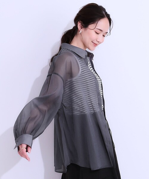 Cutie Blonde（キューティーブロンド）の「大人の上品なシアー感 オーガンジー シアーシャツ（シャツ/ブラウス・レディース・チャコールグレー/ライトブルー/ライトグレー/ピンク系・00）」の10枚目の写真