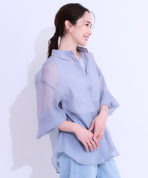 Cutie Blonde（キューティーブロンド）の「大人の上品なシアー感 オーガンジー シアーシャツ（シャツ/ブラウス・レディース・チャコールグレー/ライトブルー/ライトグレー/ピンク系・00）」の14枚目の写真