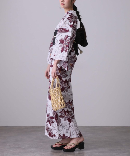 大人浴衣2点セット洗える 綿麻帯 兵児帯 女性 黒 選べる シック