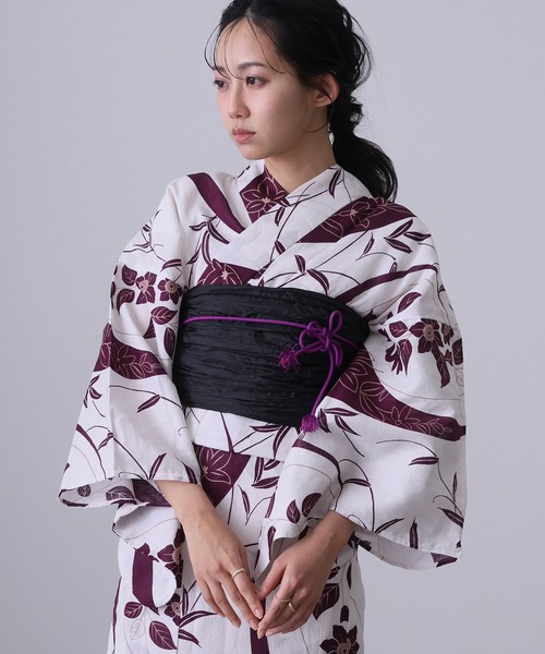 豪華ラッピング無料 大人浴衣2点セット洗える 綿麻帯 シック 選べる 黒 女性 兵児帯 着物・浴衣