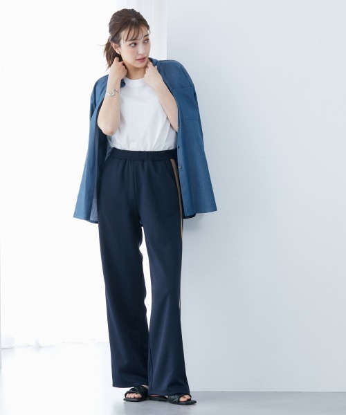 slattgir(スラットジール)の「高身長 ライン入りストレートシルエットジャージパンツ 丈長め・トールサイズ(その他パンツ・レディース・ネイビー/ブラック・TM/TL/TLL/T3L/T4L/T5L)」の3枚目の写真