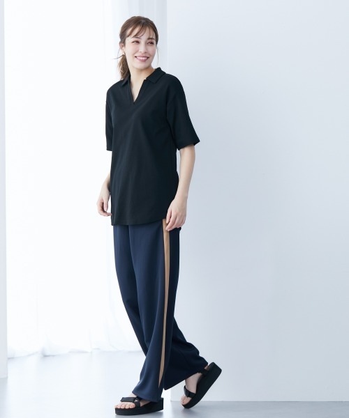 slattgir(スラットジール)の「高身長 ライン入りストレートシルエットジャージパンツ 丈長め・トールサイズ(その他パンツ・レディース・ネイビー/ブラック・TM/TL/TLL/T3L/T4L/T5L)」の10枚目の写真